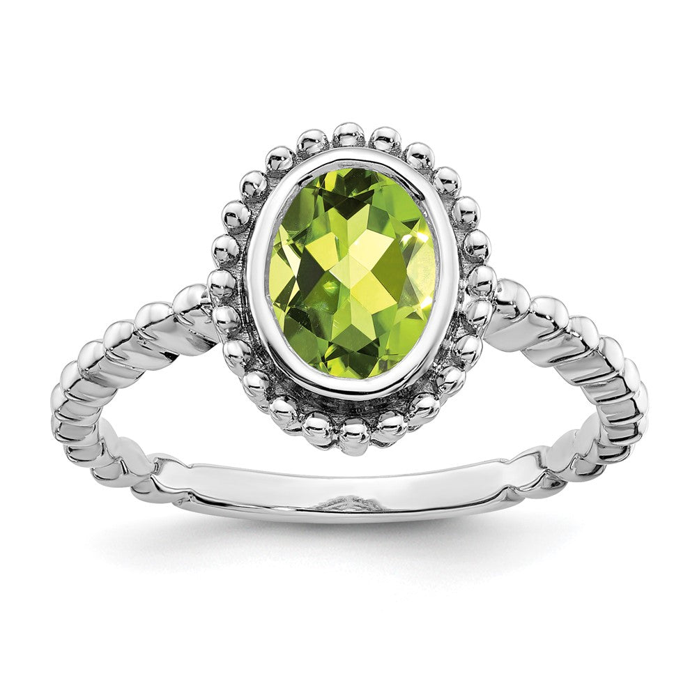 10K White Gold Oval Peridot Ring