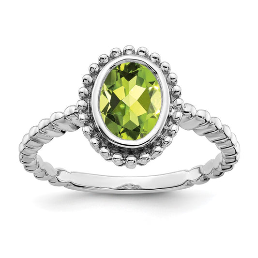 10K White Gold Oval Peridot Ring