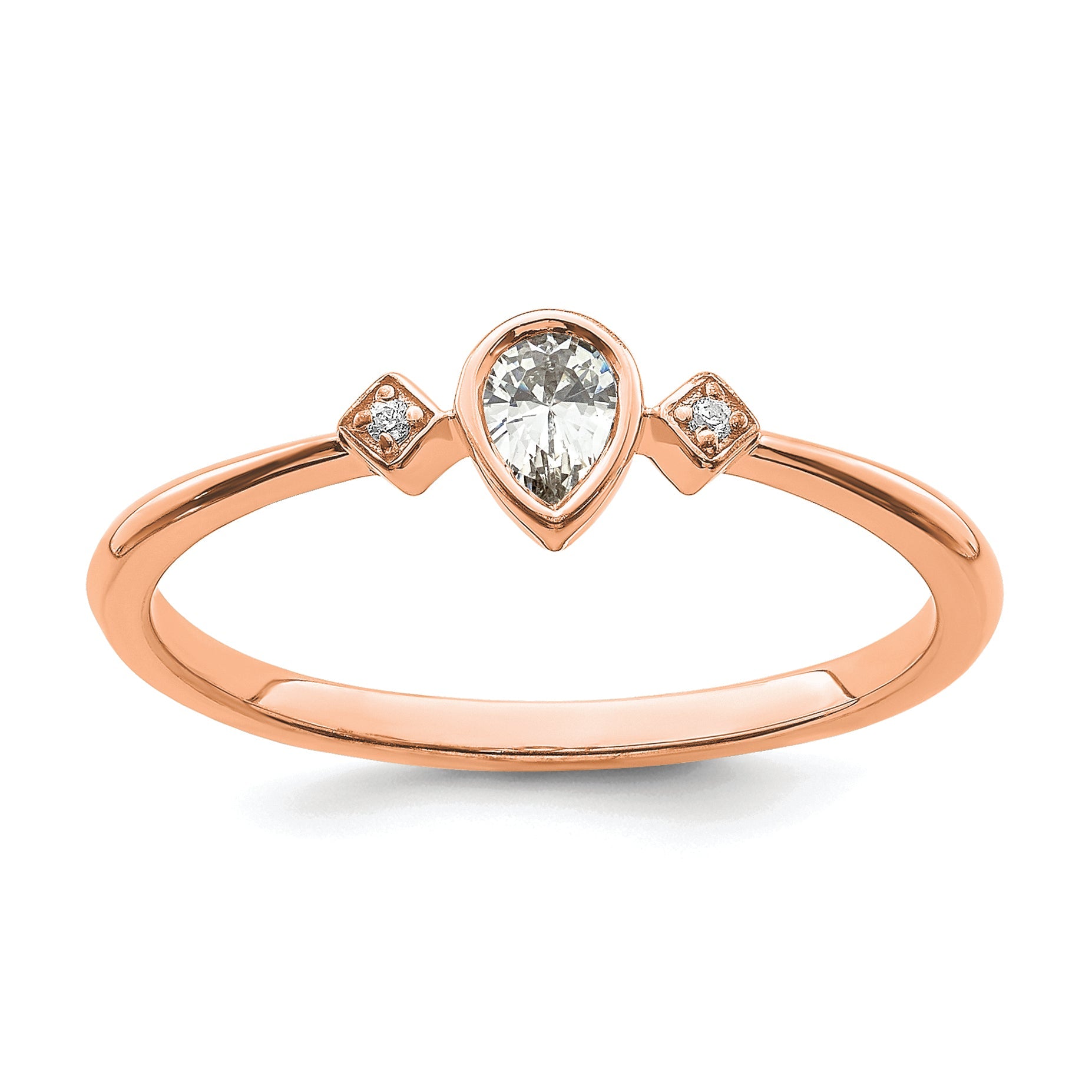 14K Rose Gold Petite 3 Stone 1/15 Carat Pear Diamond Complete Promise/Engagement Ring