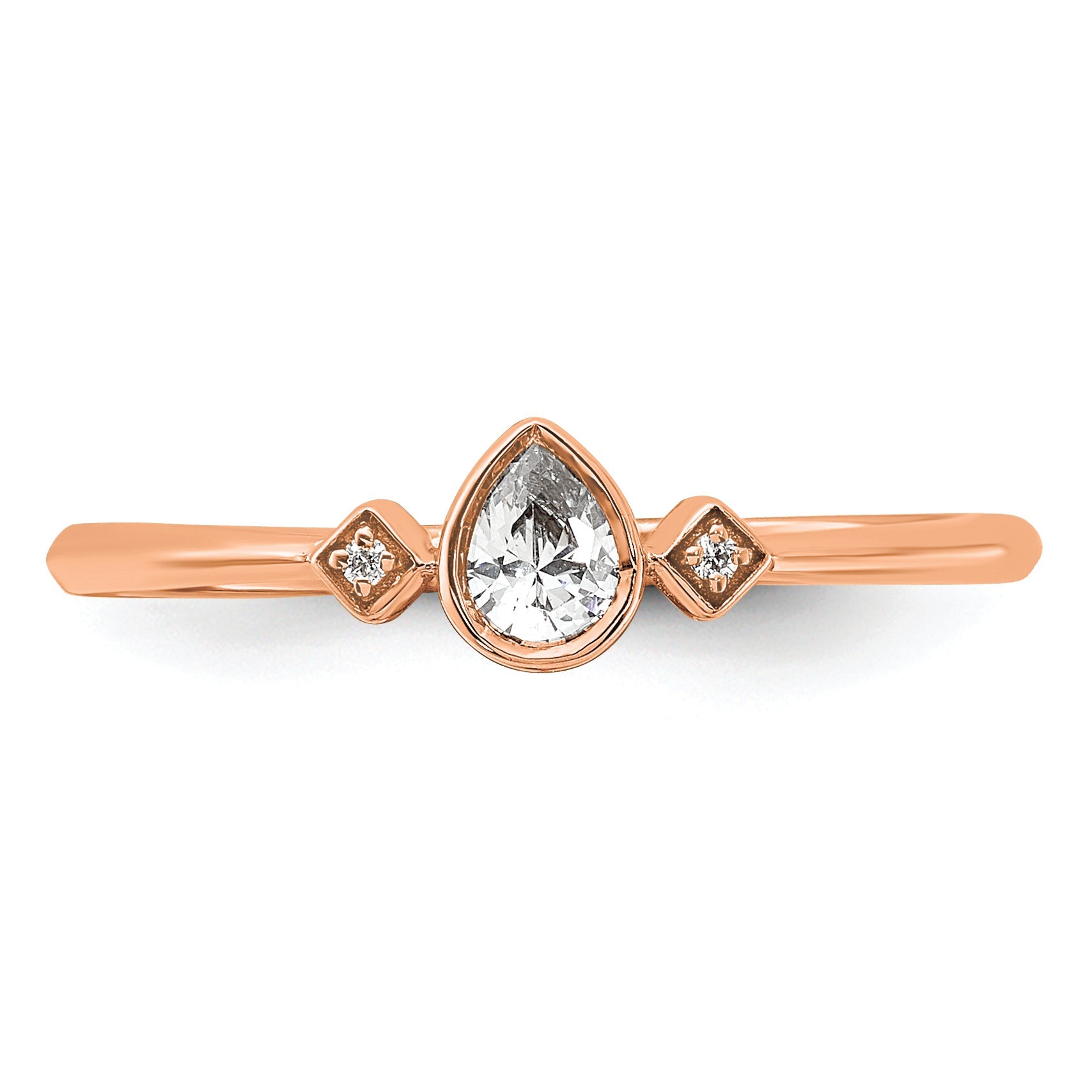 14K Rose Gold Petite 3 Stone 1/15 Carat Pear Diamond Complete Promise/Engagement Ring