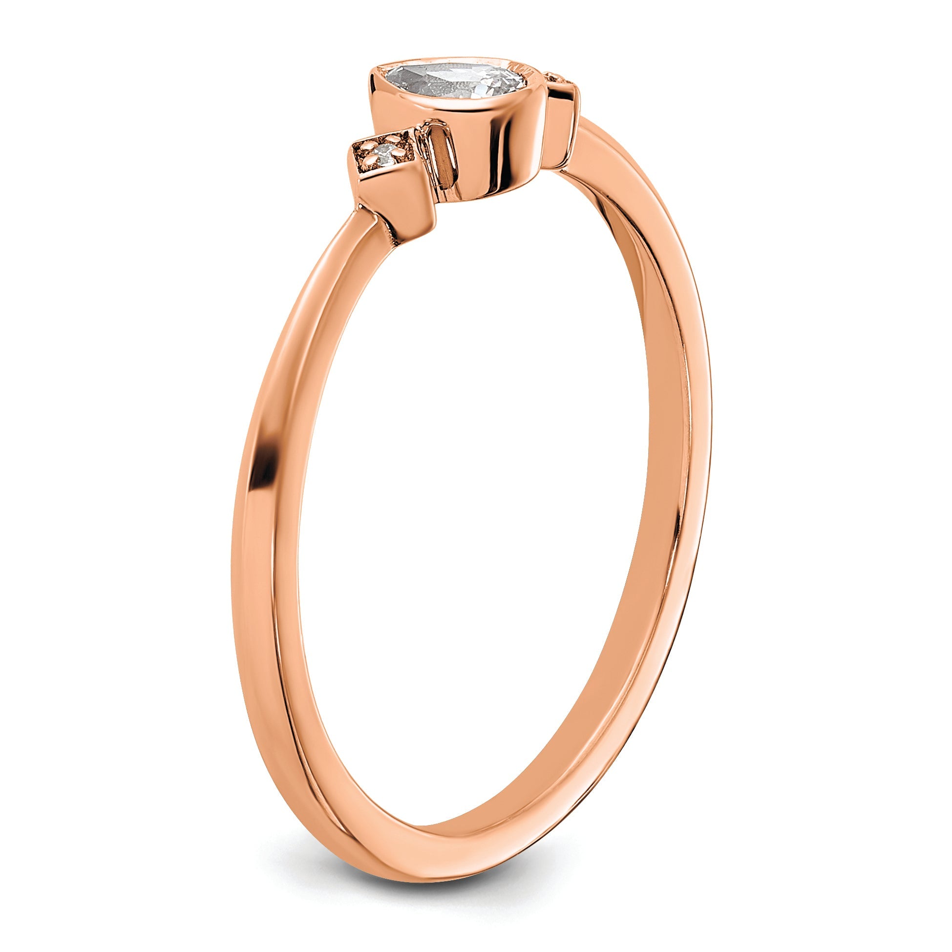 14K Rose Gold Petite 3 Stone 1/15 Carat Pear Diamond Complete Promise/Engagement Ring