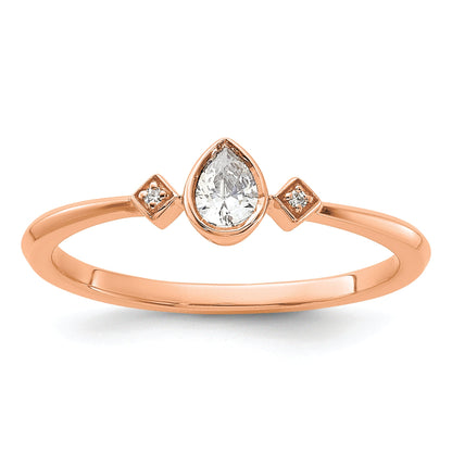 14K Rose Gold Petite 3 Stone 1/15 Carat Pear Diamond Complete Promise/Engagement Ring