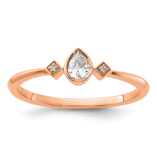 14K Rose Gold Petite 3 Stone 1/15 Carat Pear Diamond Complete Promise/Engagement Ring