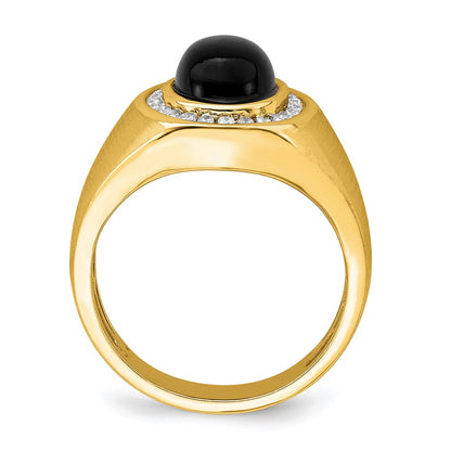 14k Yellow Gold 1/4 Ct. Lab Grown Diamond VS/SI+ G+ and Oval Onyx Men's Ring