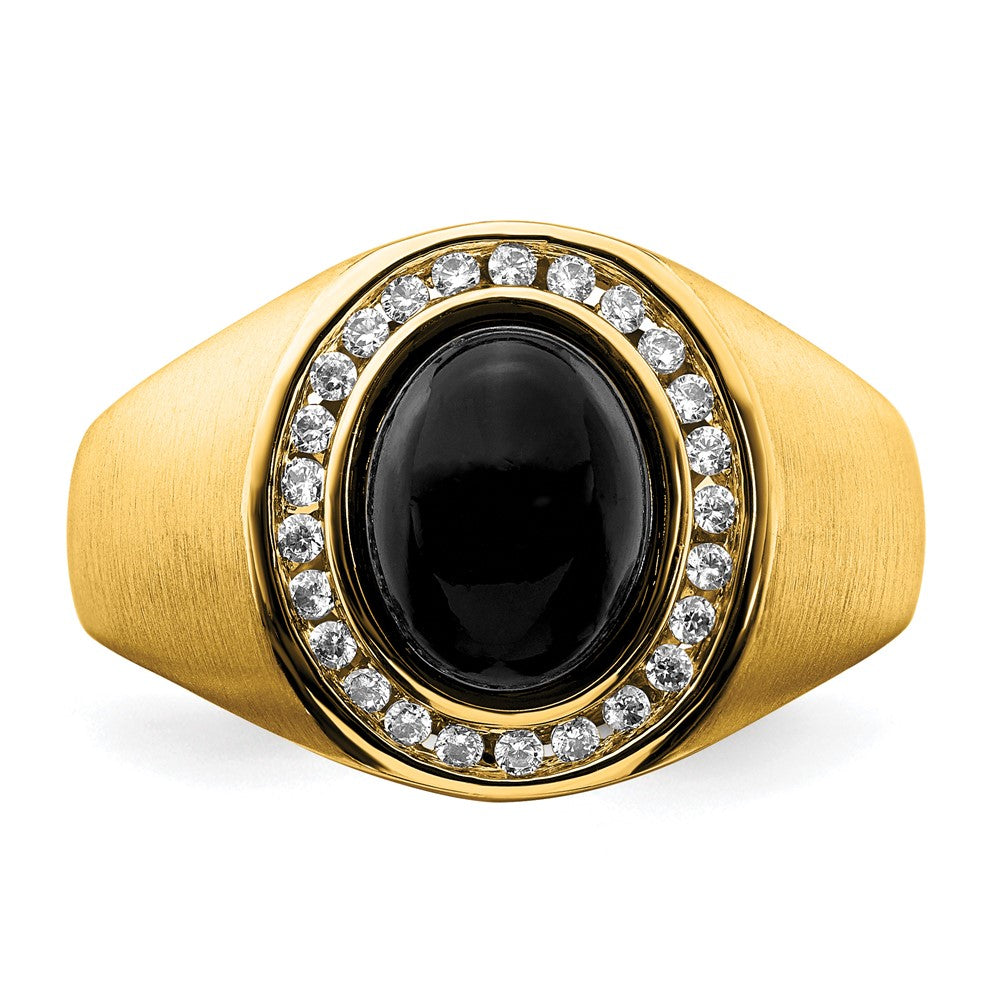 14k Yellow Gold 1/4 Ct. Lab Grown Diamond VS/SI+ G+ and Oval Onyx Men's Ring