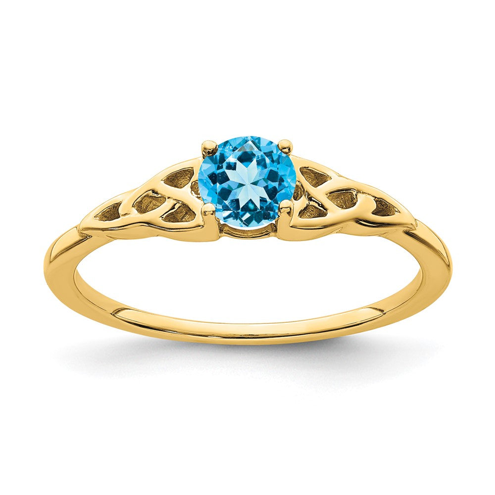 10K Yellow Gold Blue Topaz Celtic Knot Ring
