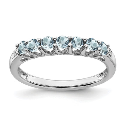 10K White Gold Aquamarine And Diamond 7-Stone Ring