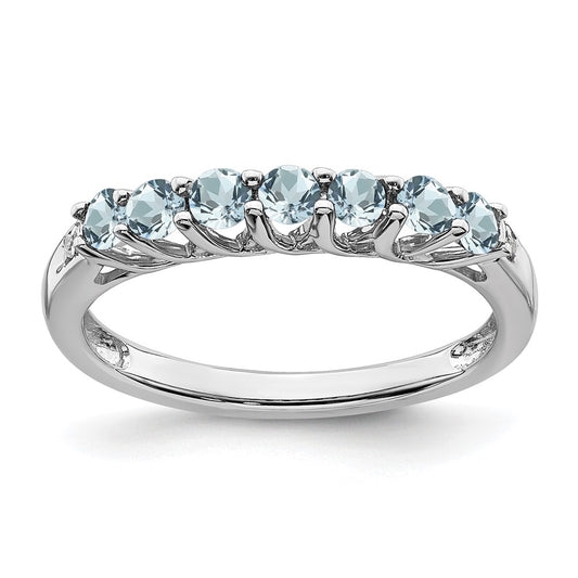 10K White Gold Aquamarine And Diamond 7-Stone Ring