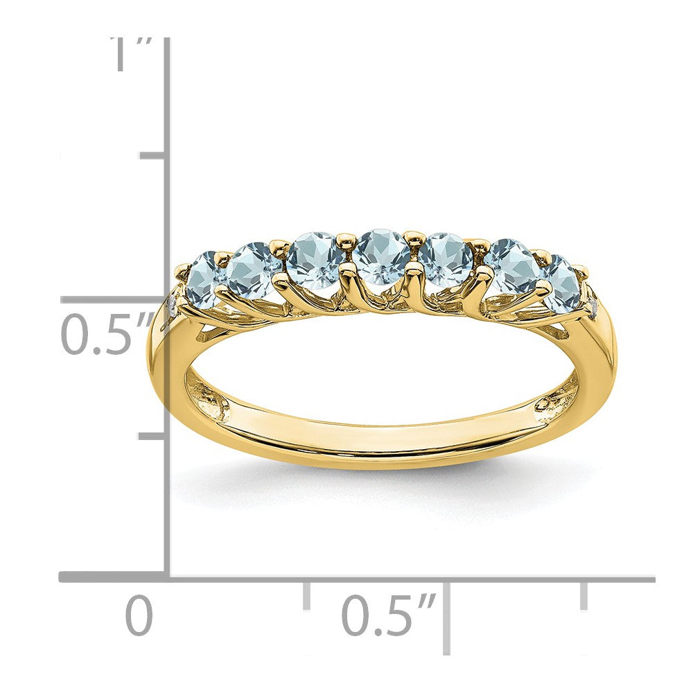 10K Yellow Gold Aquamarine And Diamond 7-Stone Ring