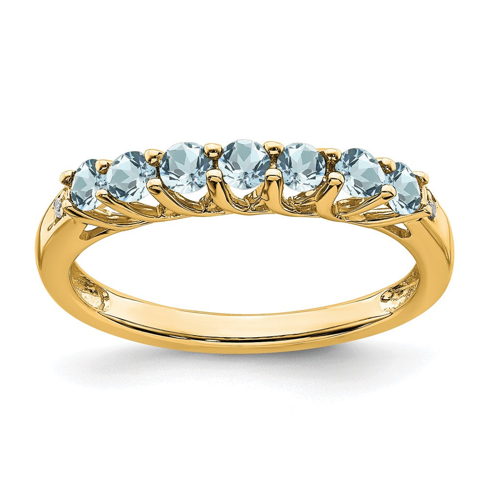 10K Yellow Gold Aquamarine And Diamond 7-Stone Ring