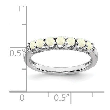 10K White Gold Created Opal And Diamond 7-Stone Ring