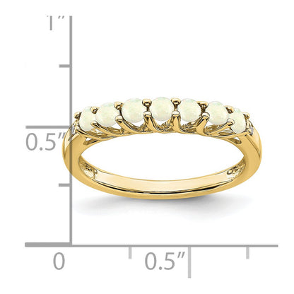 10K Yellow Gold Created Opal And Diamond 7-Stone Ring