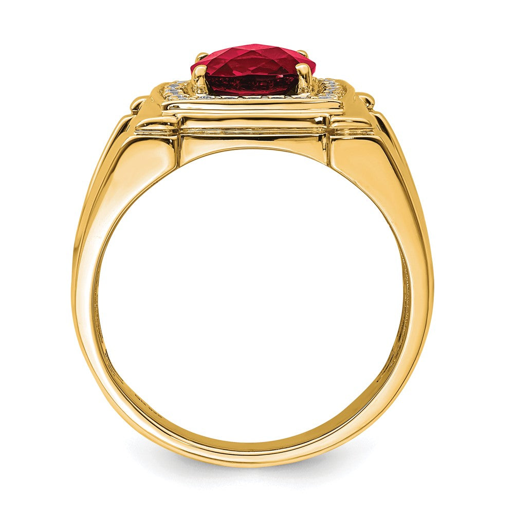 14k Yellow Gold 1/4 Ct. Lab Grown Diamond VS/SI+ G+ and Lab Created Ruby Men's Ring