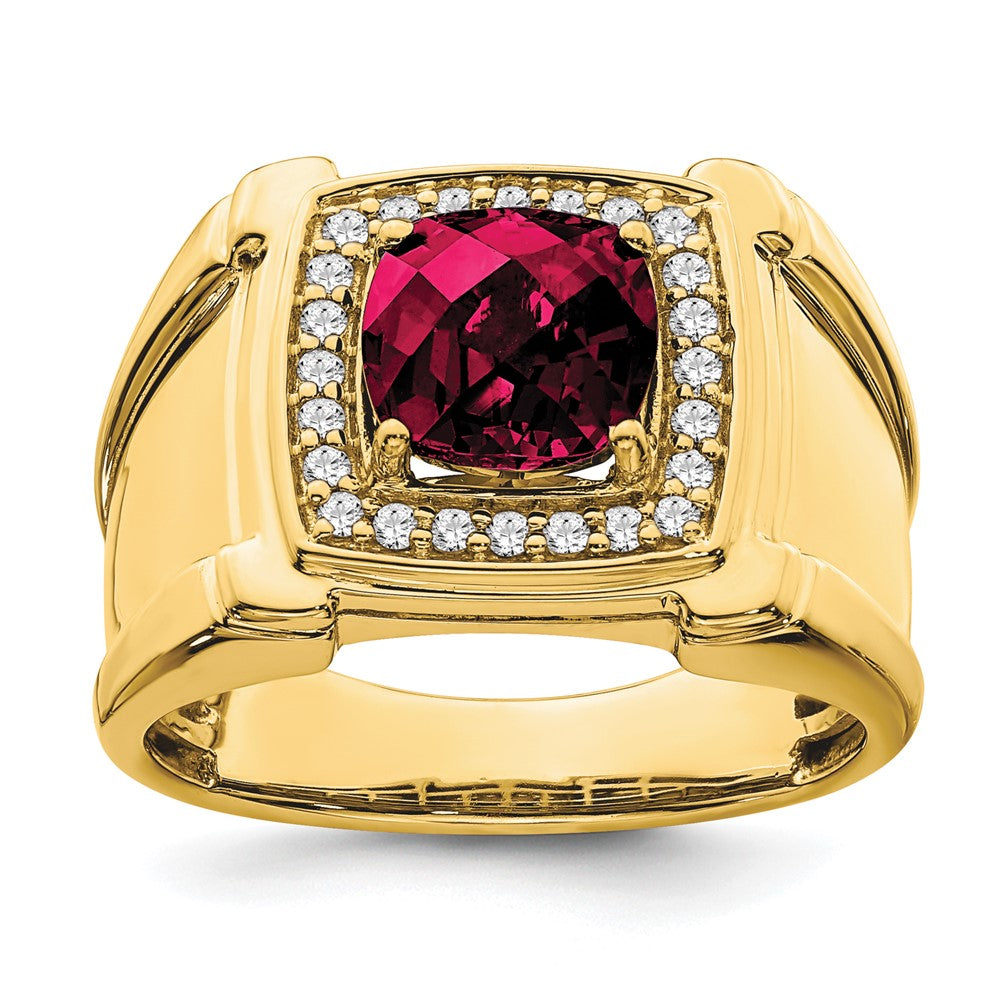 14k Yellow Gold 1/4 Ct. Lab Grown Diamond VS/SI+ G+ and Lab Created Ruby Men's Ring