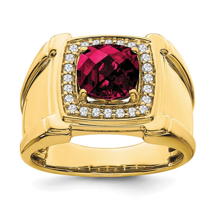 14k Yellow Gold 1/4 Ct. Lab Grown Diamond VS/SI+ G+ and Lab Created Ruby Men's Ring