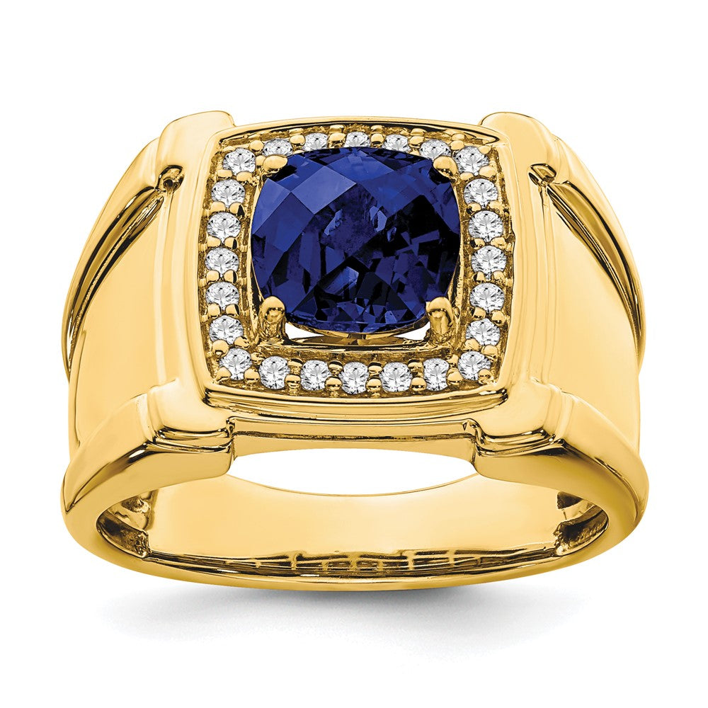 14k Yellow Gold 1/4 Ct. Lab Grown Diamond VS/SI+ G+ and Lab Created Blue Sapphire Men's Ring