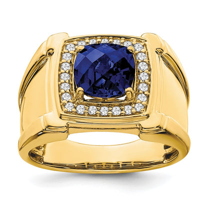 14k Yellow Gold 1/4 Ct. Lab Grown Diamond VS/SI+ G+ and Lab Created Blue Sapphire Men's Ring