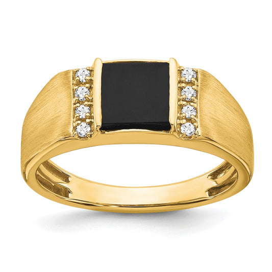 14k Yellow Gold 1/8 Ct. Lab Grown Diamond VS/SI+ G+ and Onyx Men's Ring