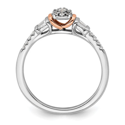 14K White/Rose Gold White And Rose Cluster 1/5 Carat Round/Baguette Diamond Complete Engagement Ring