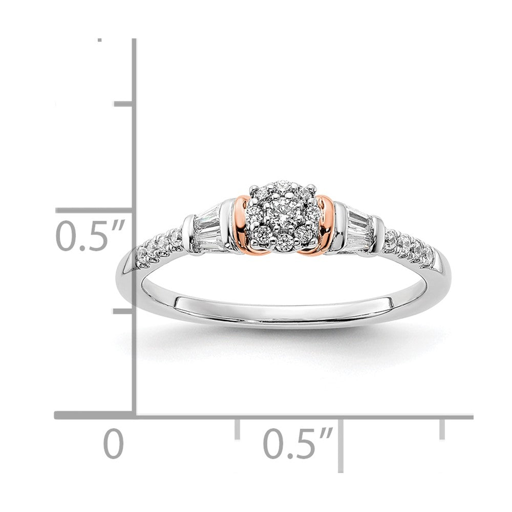 14K White/Rose Gold White And Rose Cluster 1/5 Carat Round/Baguette Diamond Complete Engagement Ring