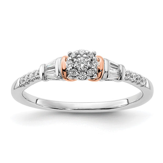 14K White/Rose Gold White And Rose Cluster 1/5 Carat Round/Baguette Diamond Complete Engagement Ring