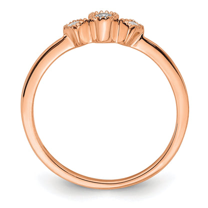 14K Rose Gold Beaded Edge Petite 3 Stone 1/10 Carat Round/Princess Diamond Complete Promise/Engagement Ring