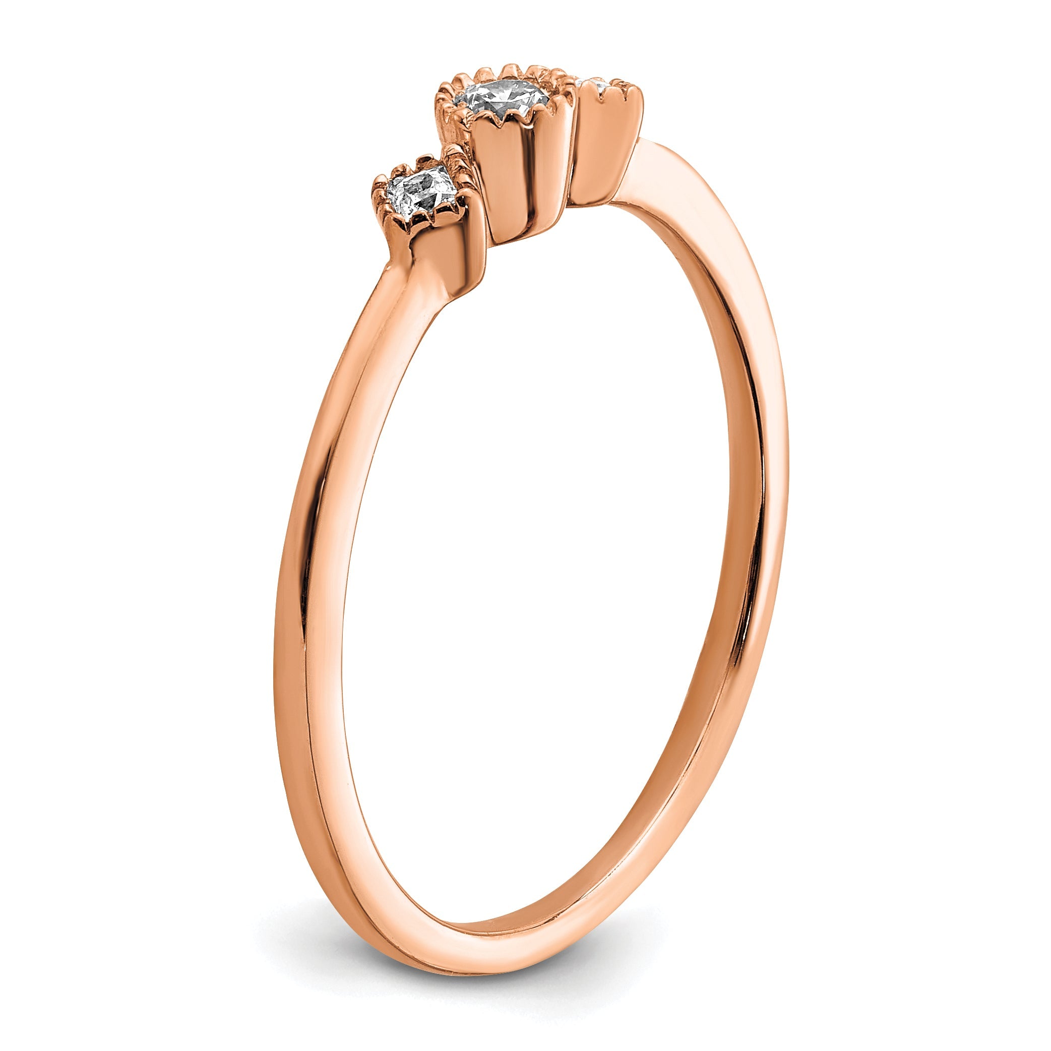 14K Rose Gold Beaded Edge Petite 3 Stone 1/10 Carat Round/Princess Diamond Complete Promise/Engagement Ring