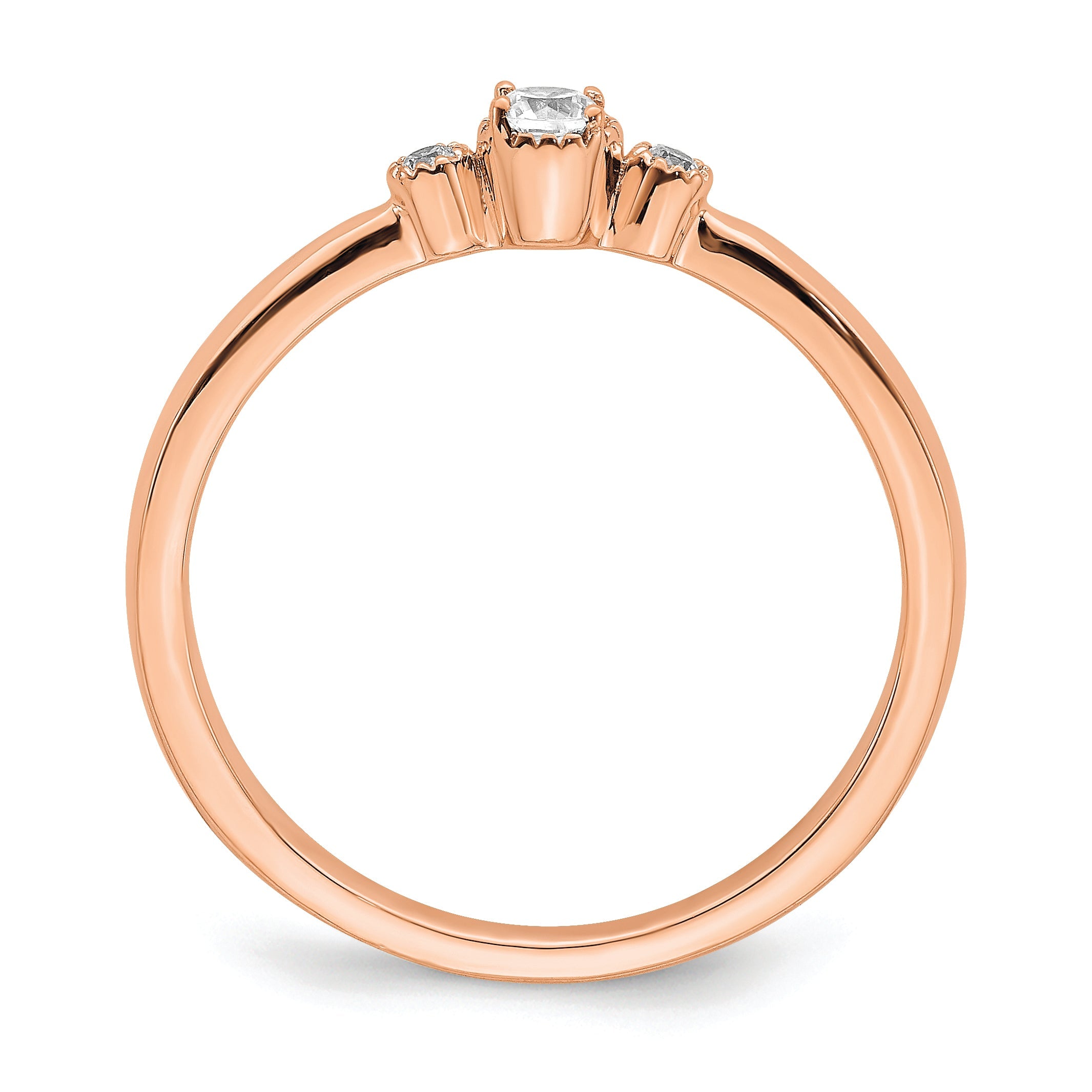 14K Rose Gold Beaded Edge Petite 3 Stone 1/15 Carat Round Diamond Complete Promise/Engagement Ring