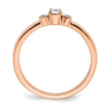 14K Rose Gold Beaded Edge Petite 3 Stone 1/15 Carat Round Diamond Complete Promise/Engagement Ring