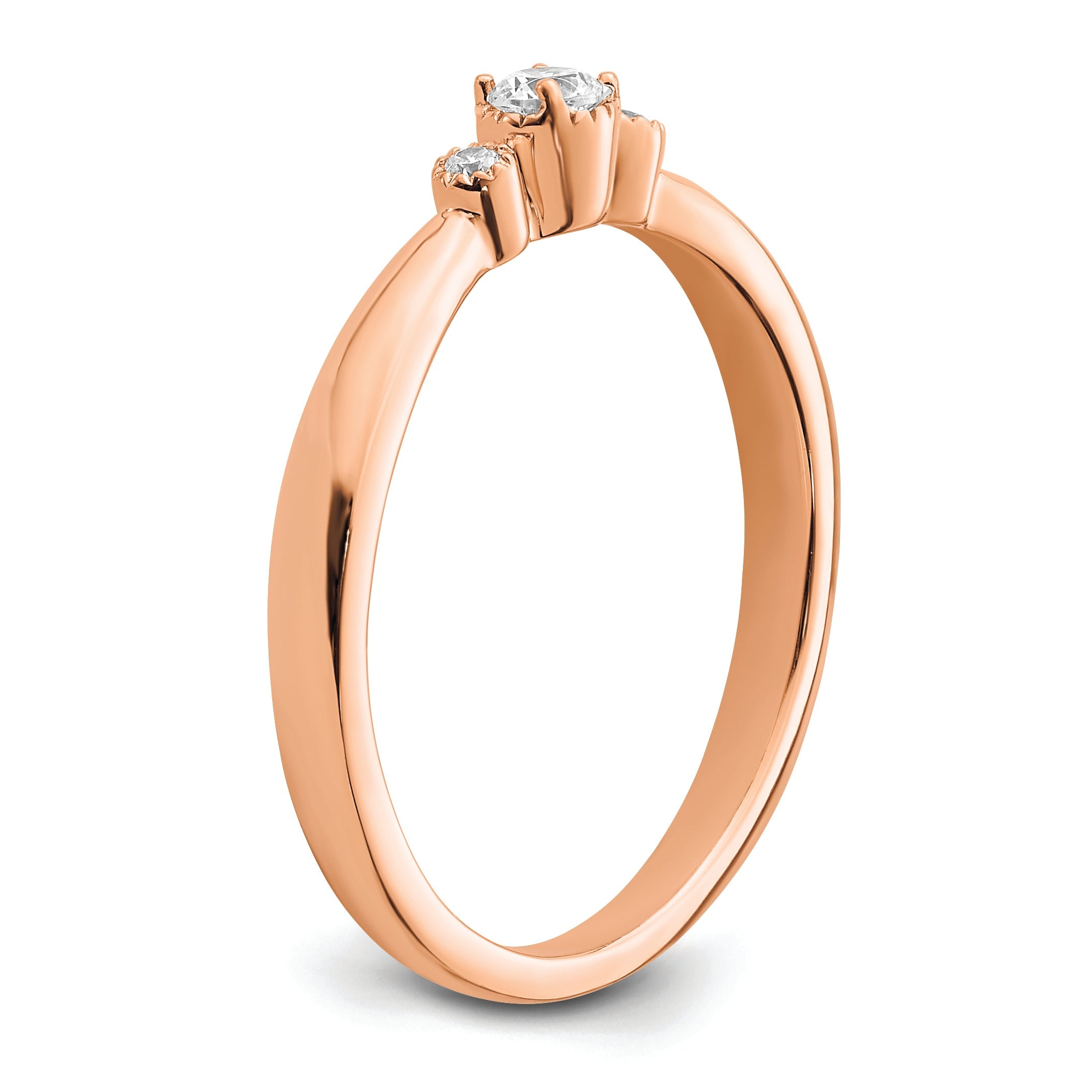 14K Rose Gold Beaded Edge Petite 3 Stone 1/15 Carat Round Diamond Complete Promise/Engagement Ring