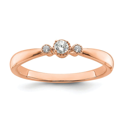 14K Rose Gold Beaded Edge Petite 3 Stone 1/15 Carat Round Diamond Complete Promise/Engagement Ring