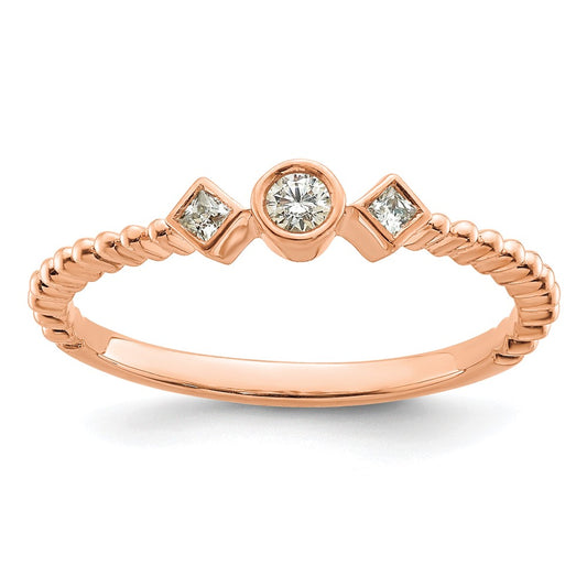 0.10ct. CZ Solid Real 14k Rose Polish Scalloped Wedding Band Ring Petite Round Complete Dia Ring