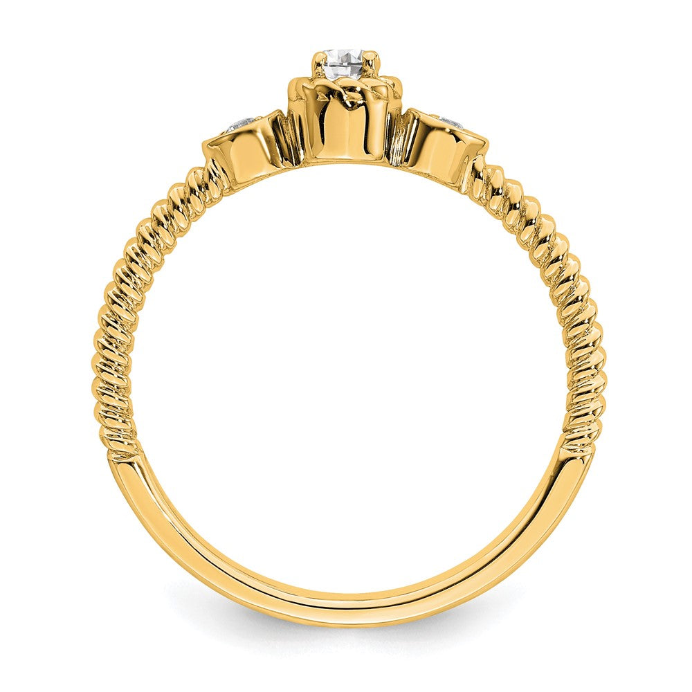 0.10ct. CZ Solid Real 14k Polish Roped Wedding Band Ring Petite Round Complete Dia Ring