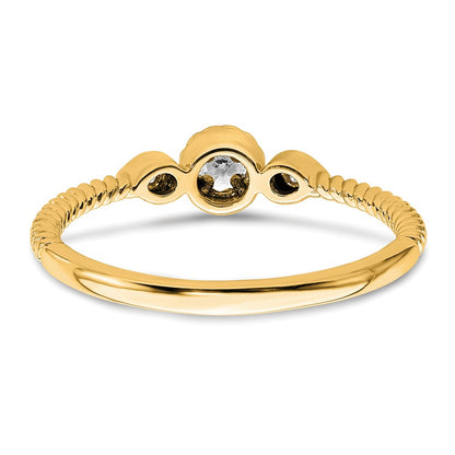 0.10ct. CZ Solid Real 14k Polish Roped Wedding Band Ring Petite Round Complete Dia Ring