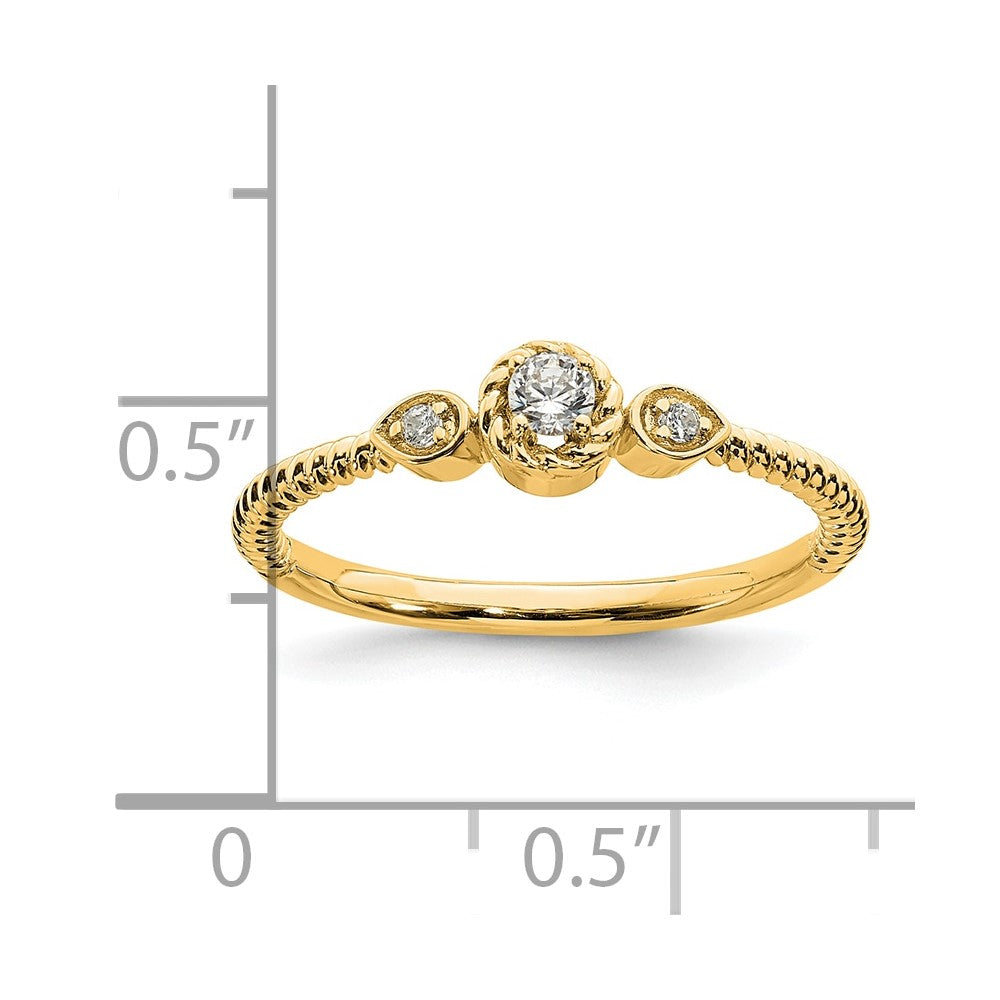 0.10ct. CZ Solid Real 14k Polish Roped Wedding Band Ring Petite Round Complete Dia Ring