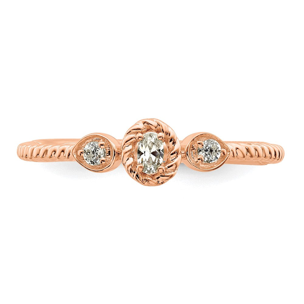 0.10ct. CZ Solid Real 14k Rose Polish Roped Wedding Band Ring Petite Oval Complete Dia Ring