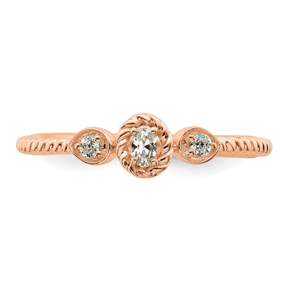 0.10ct. CZ Solid Real 14k Rose Polish Roped Wedding Band Ring Petite Oval Complete Dia Ring