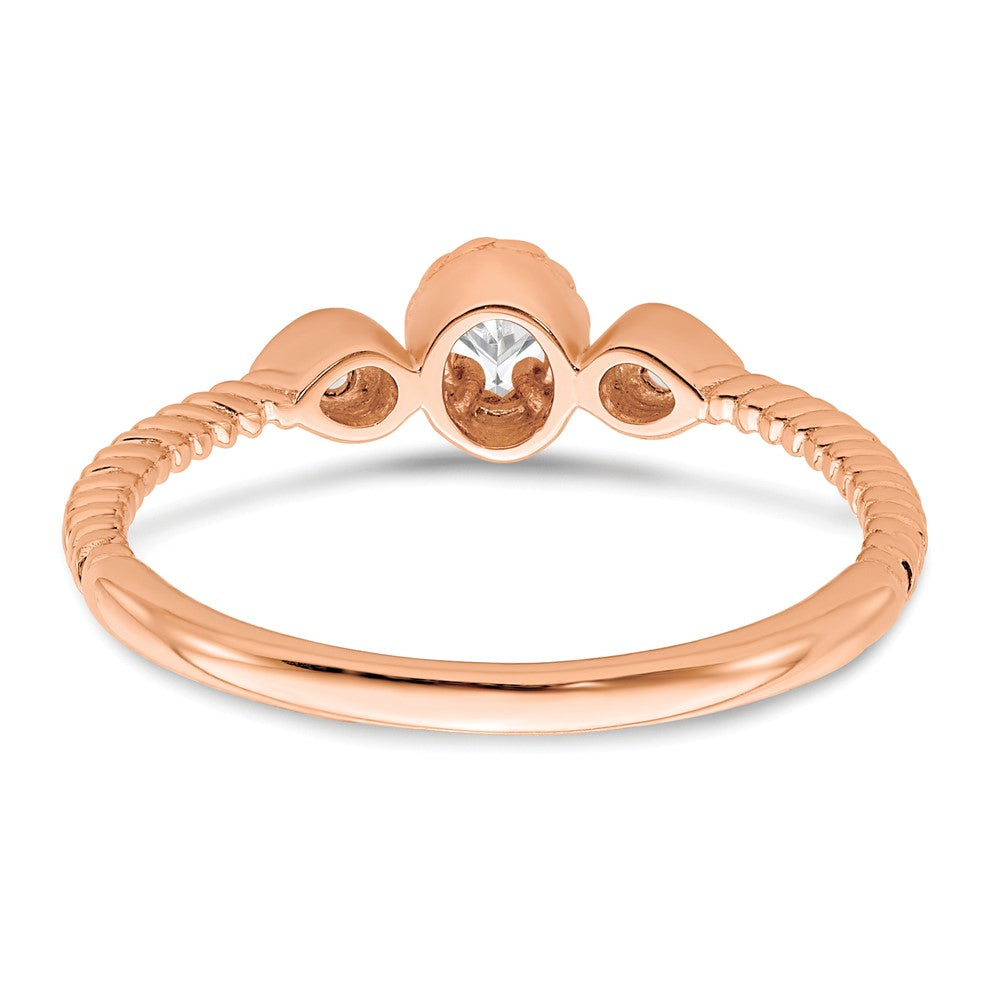 0.10ct. CZ Solid Real 14k Rose Polish Roped Wedding Band Ring Petite Oval Complete Dia Ring
