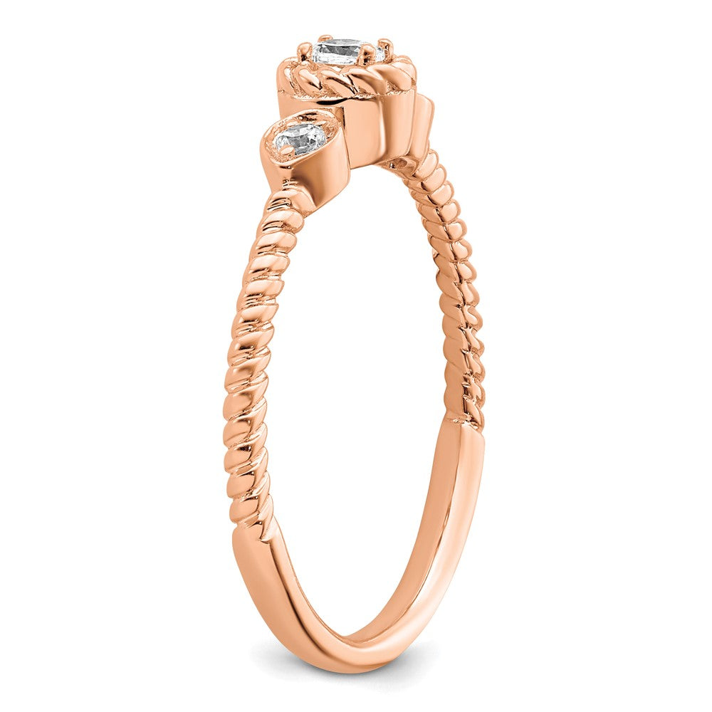 0.10ct. CZ Solid Real 14k Rose Polish Roped Wedding Band Ring Petite Oval Complete Dia Ring