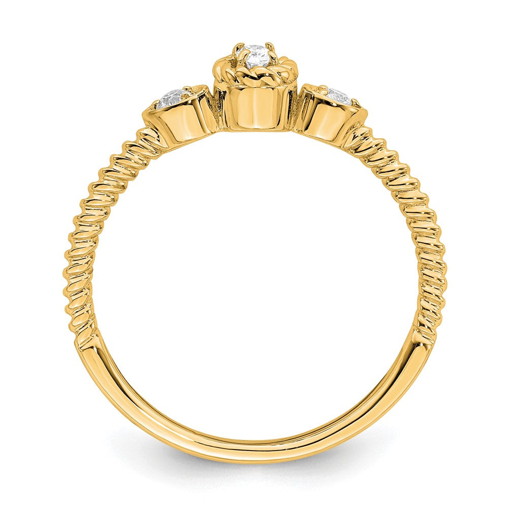 0.10ct. CZ Solid Real 14k Polish Roped Wedding Band Ring Petite Oval Complete Dia Ring