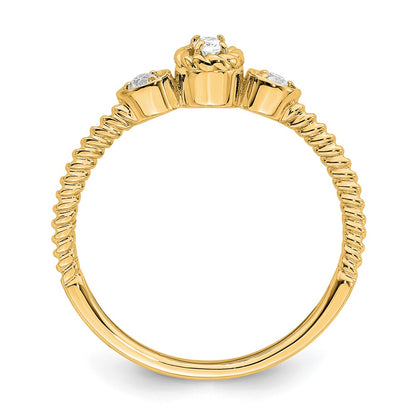 0.10ct. CZ Solid Real 14k Polish Roped Wedding Band Ring Petite Oval Complete Dia Ring