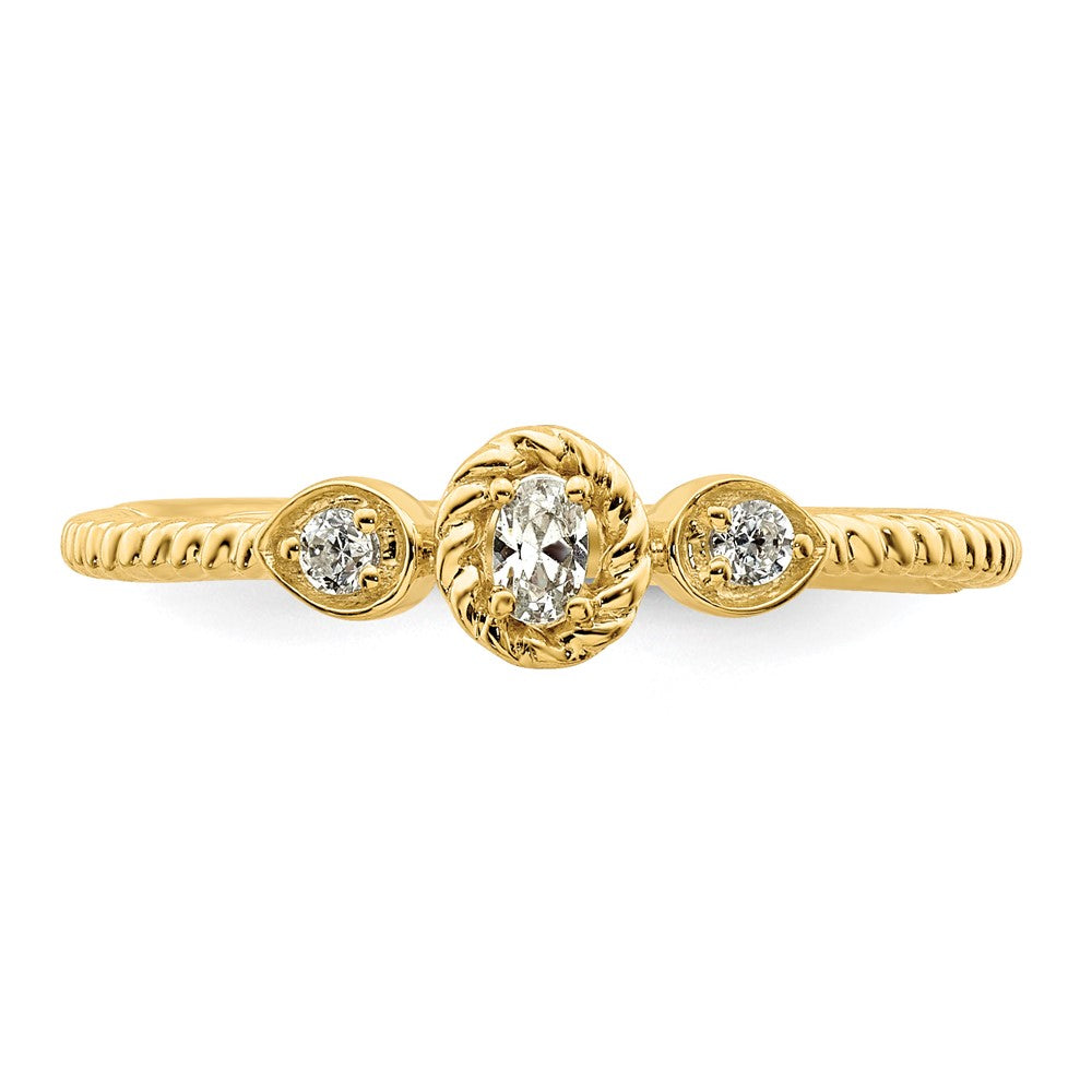 0.10ct. CZ Solid Real 14k Polish Roped Wedding Band Ring Petite Oval Complete Dia Ring