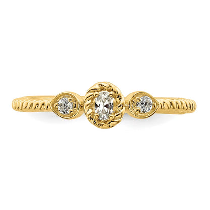 0.10ct. CZ Solid Real 14k Polish Roped Wedding Band Ring Petite Oval Complete Dia Ring