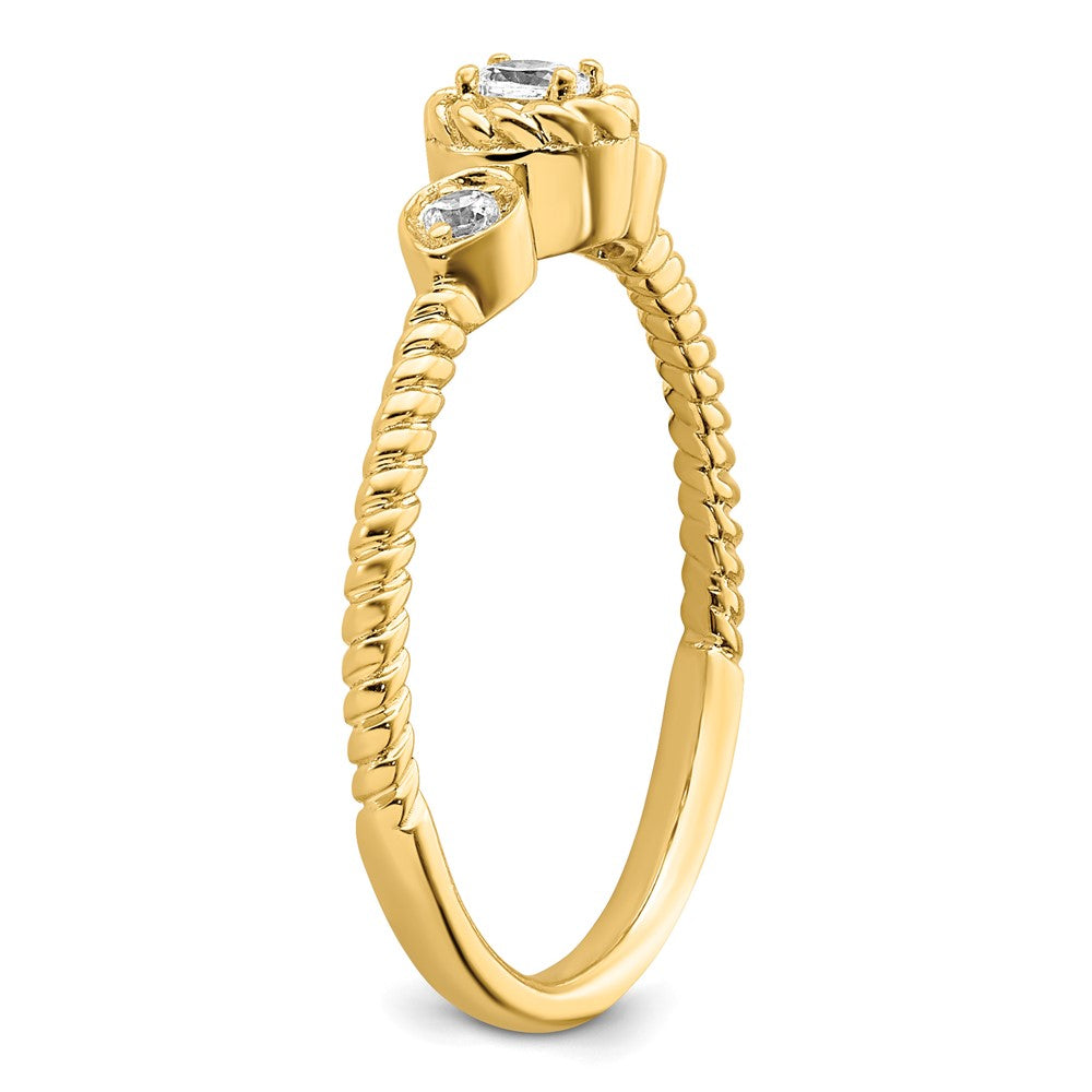 0.10ct. CZ Solid Real 14k Polish Roped Wedding Band Ring Petite Oval Complete Dia Ring