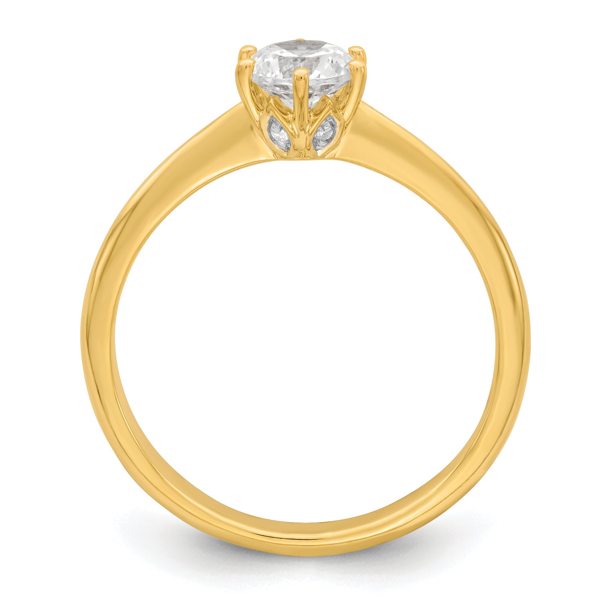 14K Yellow Gold (Holds 1/2 Carat (5.20 mm) Round) 4 Prong With .01 Diamond Leaf Design Semi Mount Engagement Ring