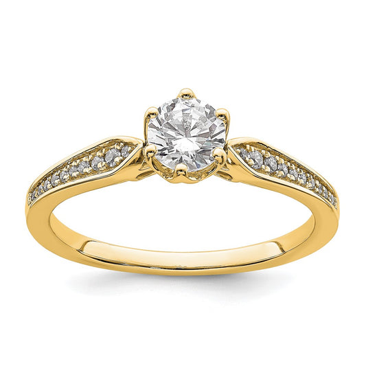 14K Yellow Gold (Holds 1/2 Carat (5.2mm) Round Center) 1/15 Diamond Semi Mount Engagement Ring