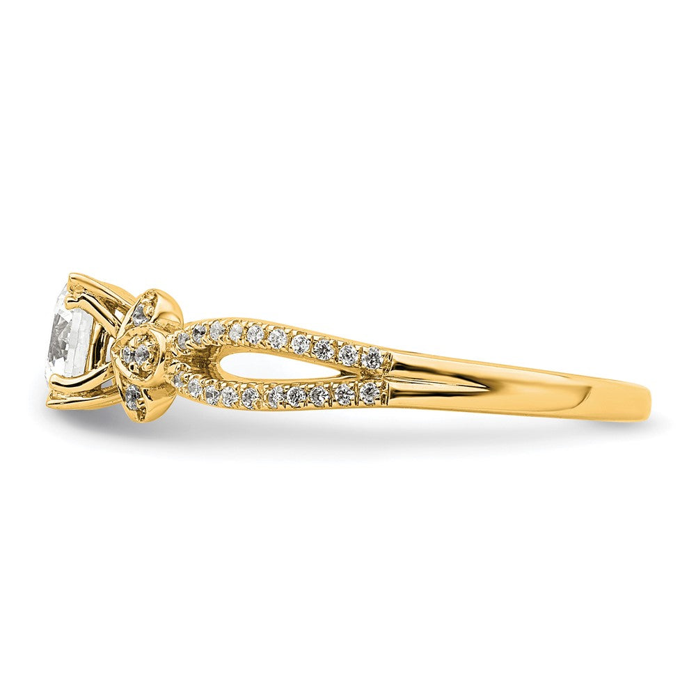 14K Yellow Gold Split Shank (Holds 1/2 Carat (5.2mm) Round Center) 1/6 Diamond Semi Mount Engagement Ring