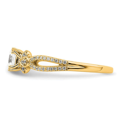 14K Yellow Gold Split Shank (Holds 1/2 Carat (5.2mm) Round Center) 1/6 Diamond Semi Mount Engagement Ring