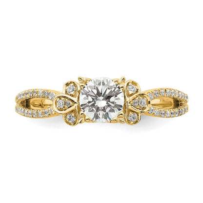 14K Yellow Gold Split Shank (Holds 1/2 Carat (5.2mm) Round Center) 1/6 Diamond Semi Mount Engagement Ring