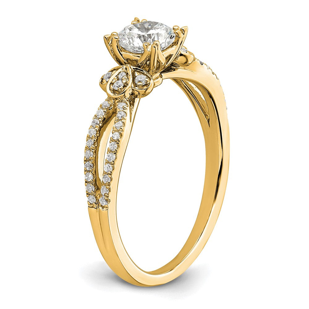 14K Yellow Gold Split Shank (Holds 1/2 Carat (5.2mm) Round Center) 1/6 Diamond Semi Mount Engagement Ring